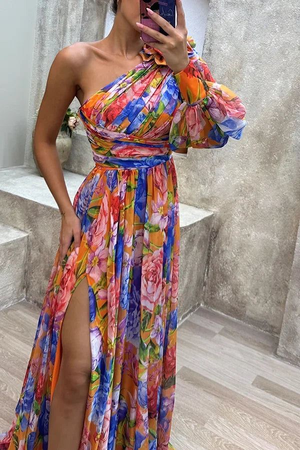 Women's S-XL Size Autumn and Winter Gathering New Casual Split Dress INS Loose Multi Color Slanted Shoulder Fashion Slimming