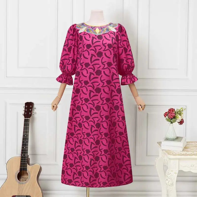 VONDA Autumn Sundress Women Bohemian Long Dress 2024 Vintage Lantern Sleeve Casual Loose Printed Party Vestidos Loose Robe Femme