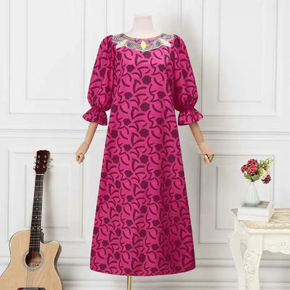VONDA Autumn Sundress Women Bohemian Long Dress 2024 Vintage Lantern Sleeve Casual Loose Printed Party Vestidos Loose Robe Femme