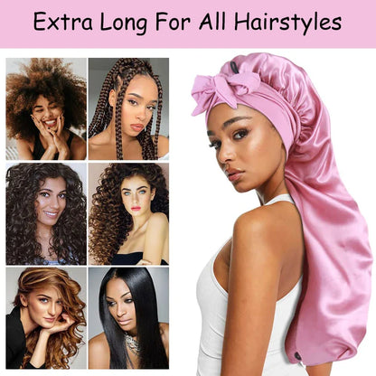 Soft Silky Long Satin Bonnet For Natural Hair And Curly Hair Extra Large Size Hair Cap With Tie For Comfortable Night Sleep 1Pcs