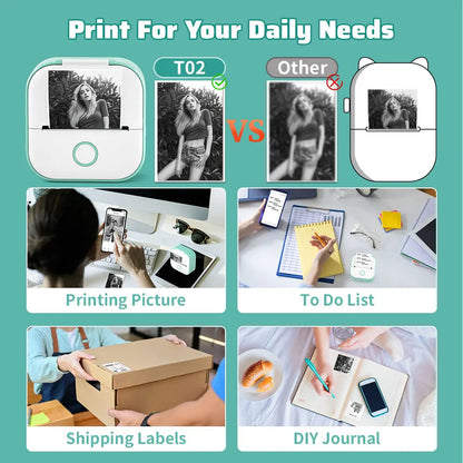 Phomemo T02 Portable Mini Thermal Printer Wirelessly BT 203dpi Photo Label Memo List Printing With USB Cable Imprimante Portable
