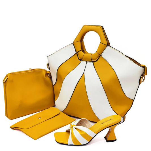 Summer Sandals for Women 2022 Fashion Colorblock Three Piece Tote Bag With High Heels Casual Ladies Shoes And Bag Set