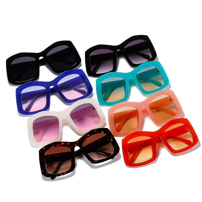 Retro Big Square Gradient Orange Sunglasses For Women New Fashion Luxury Designer Unique Oversized Ladies Sun Glasses Shades