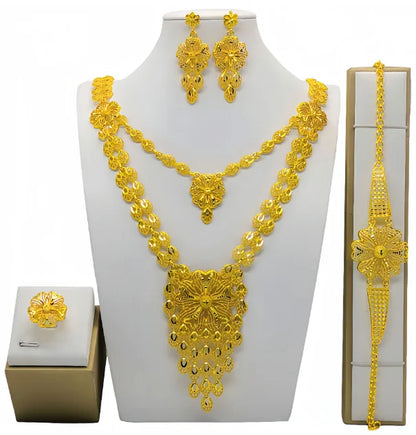 New Bridal Jewelry Set Dubai Necklace Earrings For Women Wedding 24k Gold Plated African Jwellery Bridesmaid Party Gift