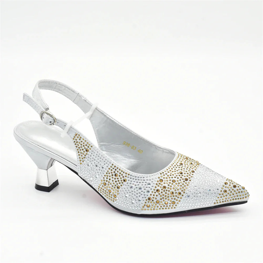 RUTIALNT Silver & Gold Crystal Shoe and Bag Set for Women