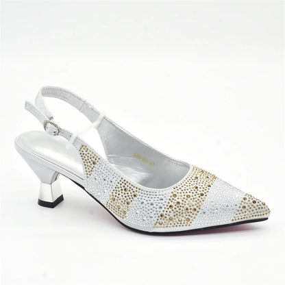 RUTIALNT Silver & Gold Crystal Shoe and Bag Set for Women
