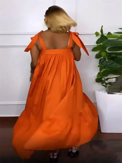 Wmstar Plus Size Dresses for Women New In Summer Clothes Slip Bow Big Hem Solid Elegant Maxi Dress Wholesale Dropshipping 2023