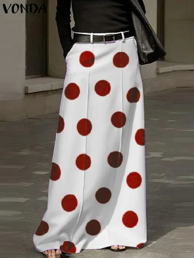 VONDA Party Skirts Women Dot Point Printed Long Skirt 2025 Summer High Waist Casual Loose A-Line Beach Skirts Oversized