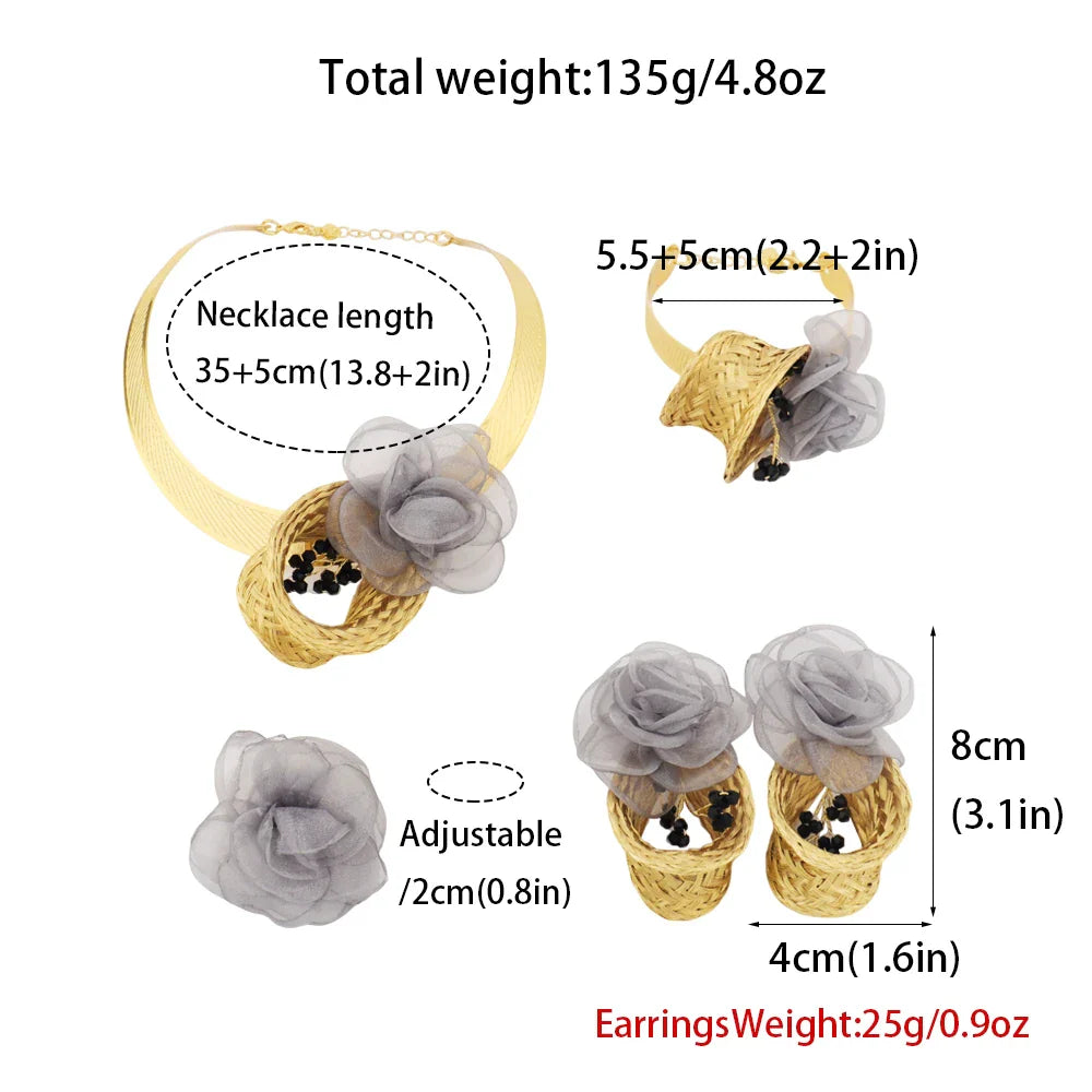 New Fashion Trendy Women Jewelry Set Brazilian Heavy Earrings Necklace Weaving Buds African Wedding Bridal New Style Wife Gift