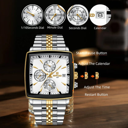 REWARD VIP Mens Watches Waterproof Luminous Sport Watches for Man Stainless Steel Wristwatch Chronograph Date Stopwatch