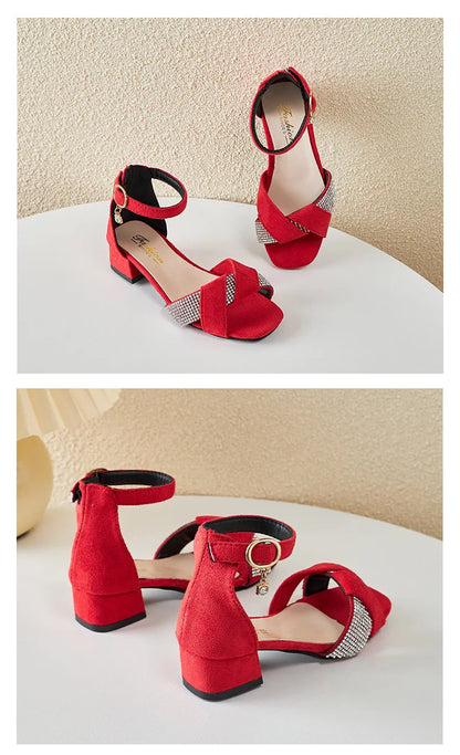 Summer Rhinestone Sandals Kids Shoes Girls Wedding Dress Shoes Children Princess Sandals Fashion Dance High Heels Sandals G944