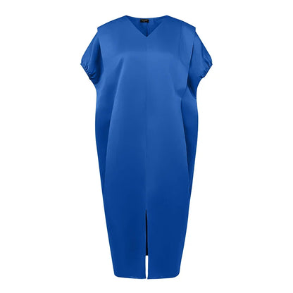 VONDA Plus Size Bohemian Women Maxi Dress 2025 Summer Split Long Sundress V-Neck Short Sleeve Casual Solid Party Satin Robe 5XL