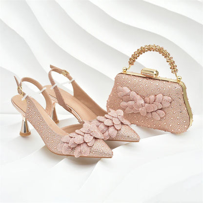 New Arrival Party Shoe and Bag Set for Women Italy Full Diamonds High Heels Luxury Woman Pumps Matching Italian Shoe and Bag Set