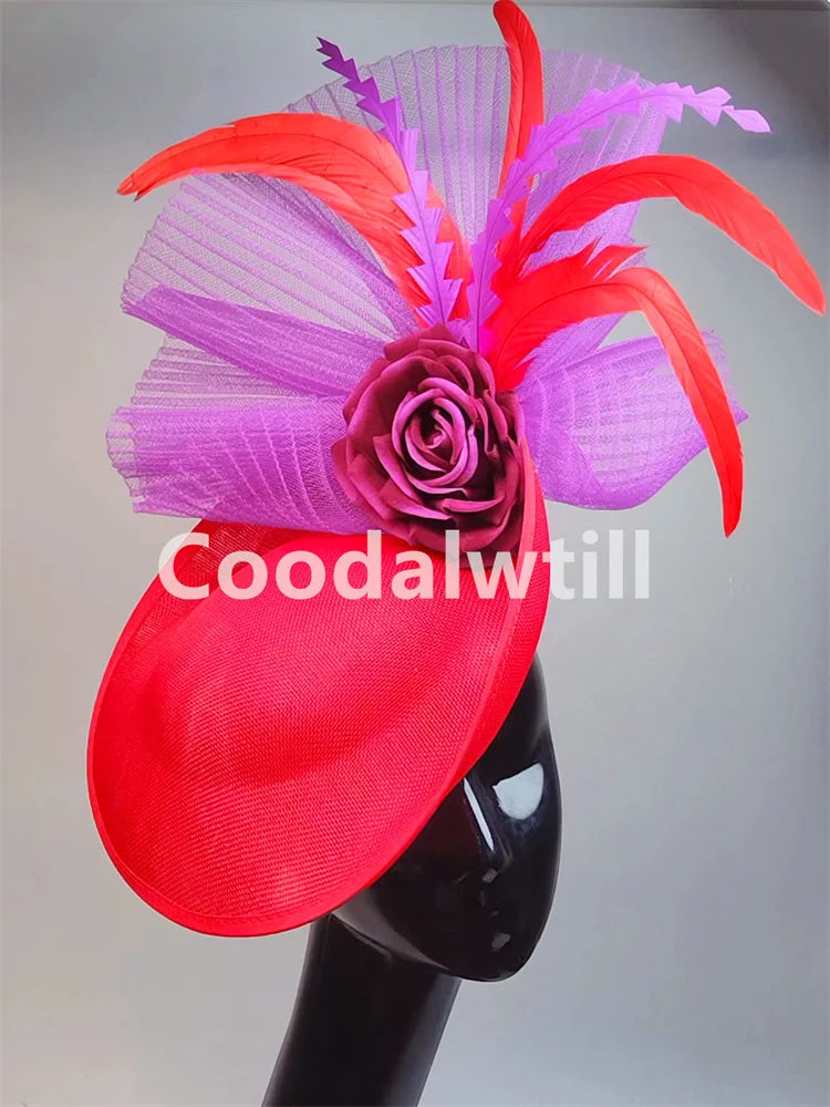 New Fashion Flower Fascinator Wedding Headpiece Women Party Dinner Pillbox Cap With Flower Hair Accessories Ladies Feather Cap