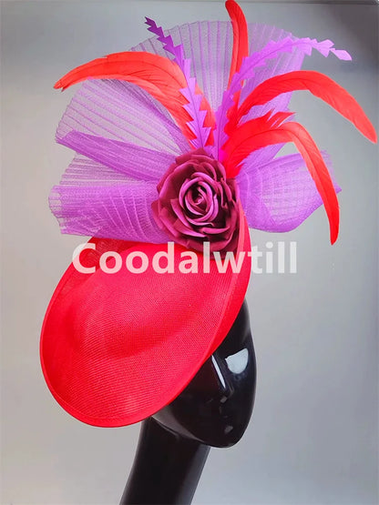 New Fashion Flower Fascinator Wedding Headpiece Women Party Dinner Pillbox Cap With Flower Hair Accessories Ladies Feather Cap