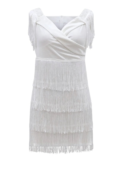 Summer Sexy One Line Shoulder Fringe Sheath Hip Women Dress Fashion Slim Fit Off The Shoulder White Nightclub Female Mini Dress
