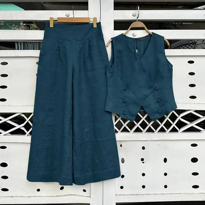 ZANZEA Women Two Piece Sets Office Sleeveless Waistcoat Outfits 2024 Wide Leg Long Pants Sets Casual Loose Solid Matching Suits