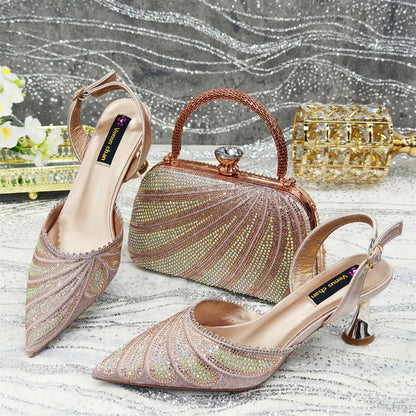 Venus Chan 2025 New Shoes and Bag to Match Orange Colour Pointed-Toe Diamond-Studded Party Women's High Heels Ms. Banguet Scene