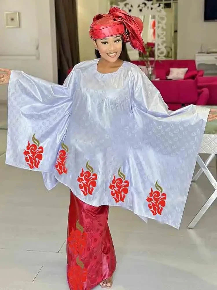 Shiny Bazin Riche Long Dresses For Ankara Women Daily Clothing Free Size 2024 Latest Free Size Bazin Riche Dashiki Robe Scarf