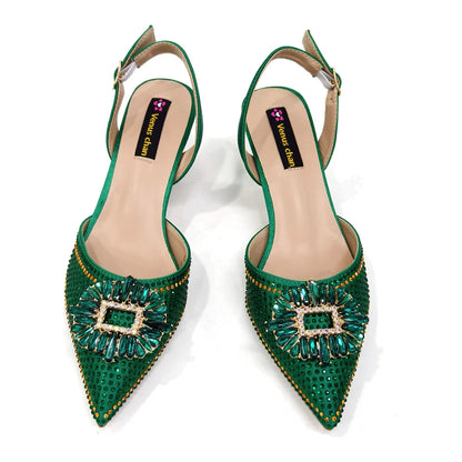 Venus Chan Luxury Rhinestone Heel & Handbag Set – Black & Gold Party Combo