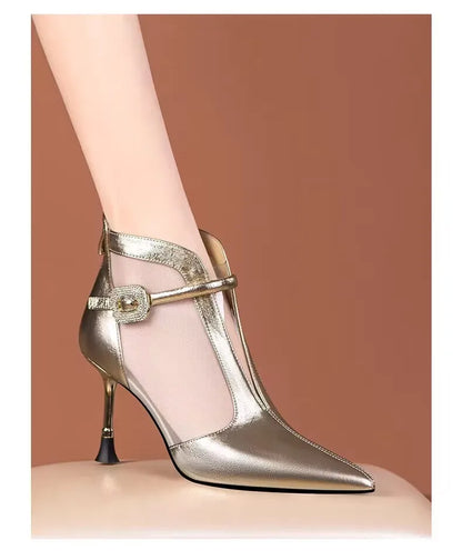Women's High Heel Sandals Thin Heels Pointed Tip Buckle Women Ankle Boots Side Cutout Sexy Sandalias De Tacón Summer New Style