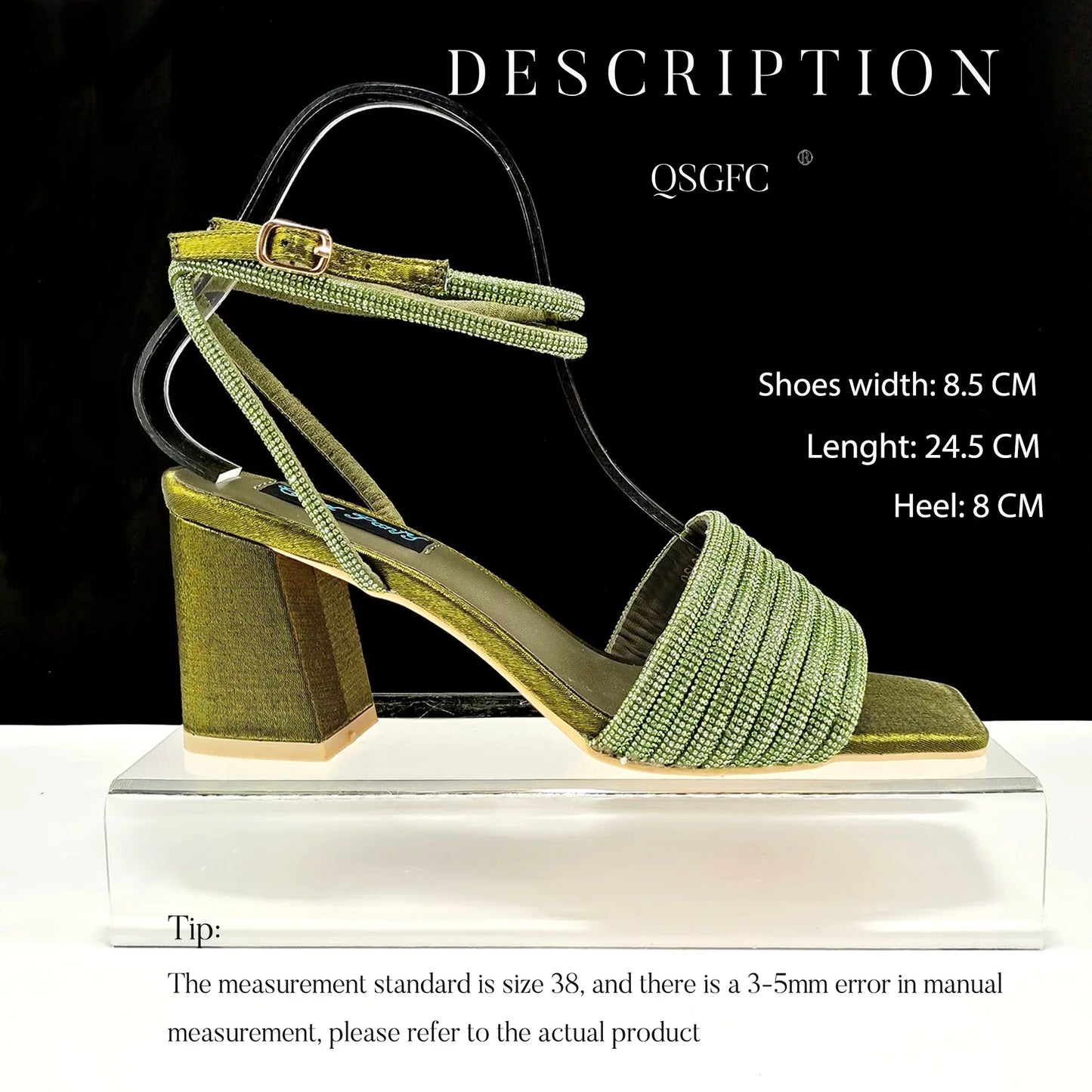 Newest Olive Colour Personalized  Design Rhinestone Decoration High Heel Peep Toe Banquet Ladies Shoes And Bag Set