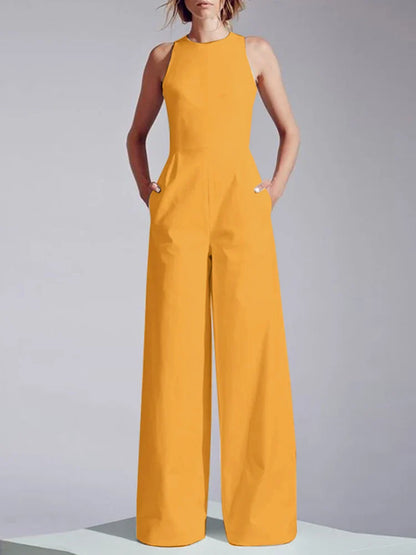 ZANZEA Casual 2023 Summer Playsuit Wide Leg Pant Women Long Rompers Sleeveless Waisted Overalls Office Lady Elegant Jumpsuits