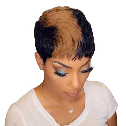 Short Bob Wig Human Hair Wigs Pixie Cut Wig For Black Women Brazilian Remy Hair Ombre Blonde Full Machine Made Wigs Wigh Bangs