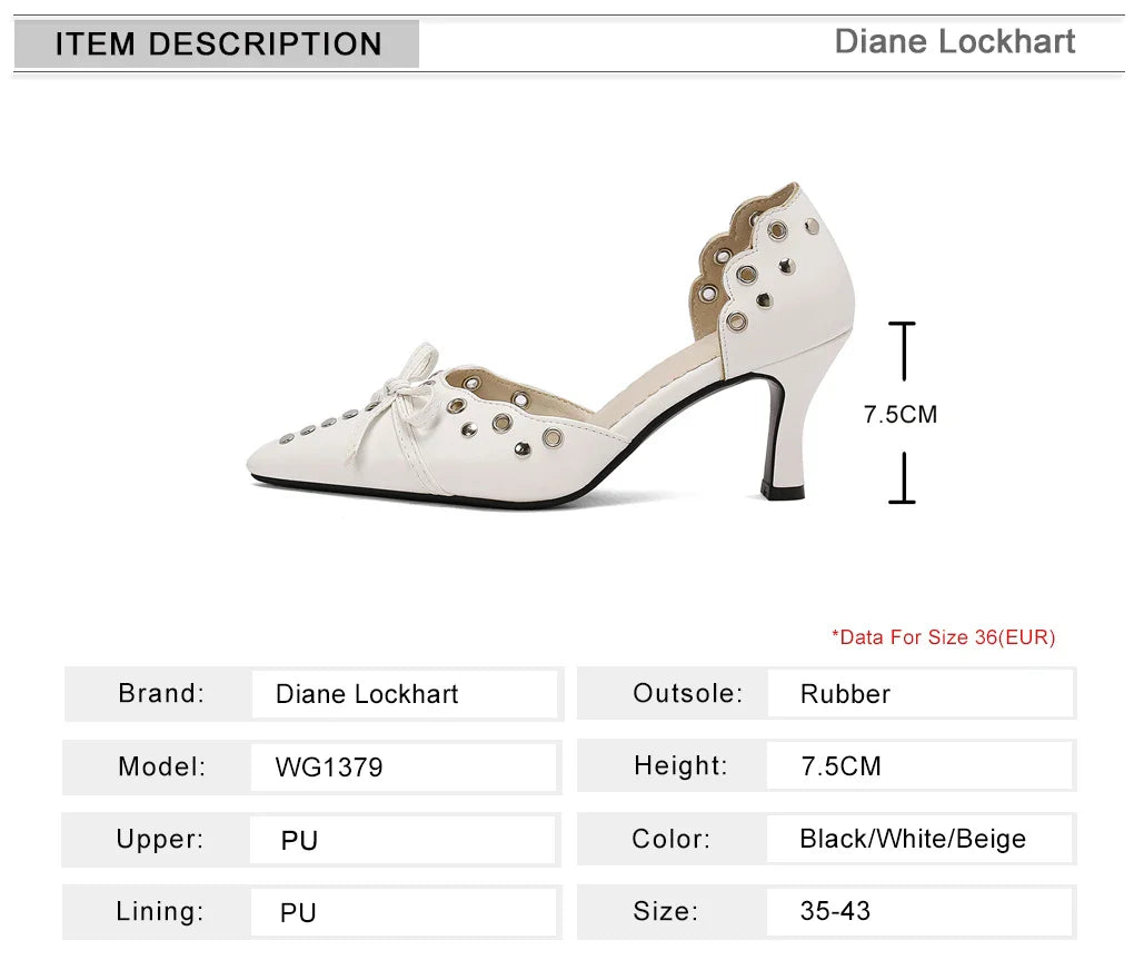 Summer Women Rivet Air Holes High Heel Sandals Commuter Design Pumps Cute Bow Heels Lady Fetish Sweet Wedding Pointy Shoes