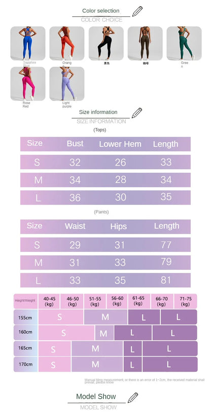 Seamless Yoga Set Two Piece Set Womens Outifits Workout Gym Set Fitness Clothing Tracksuit Backless Crop Top Leggings Sport Suit