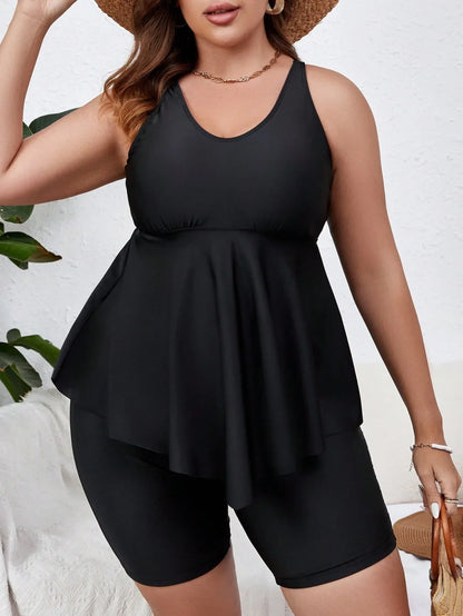 Valavalaki 2025 Solid 2 Piece Plus Size Tankini Set Women Push Up Large Big Swimsuit Beach High Waist Chubby Curvy Bathing Suit