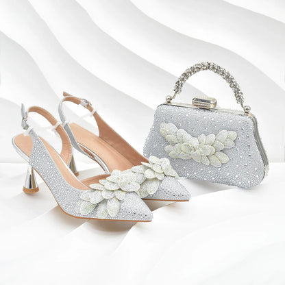 New Arrival Party Shoe and Bag Set for Women Italy Full Diamonds High Heels Luxury Woman Pumps Matching Italian Shoe and Bag Set