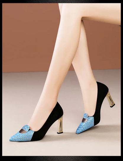 Sexy Fashion Style Women's Heeled Shoes Pointed Tip High Heels One Kick Retro Women Shoes Suede 2025 New Spring Zapatos De Mujer