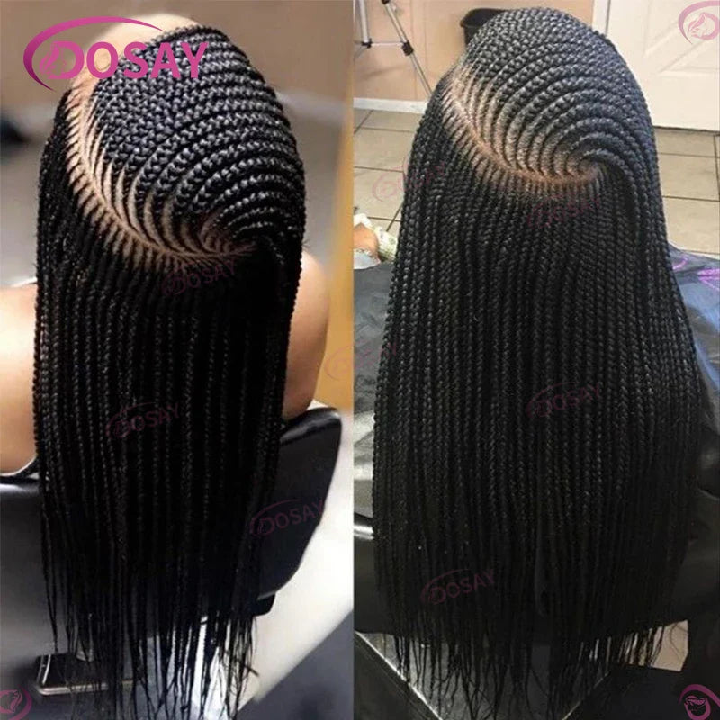 Synthetic Box Side Part Braided Wigs For Black Women Cornrow Braids Lace Wigs Full Lace Front Wig Braid African Hair Braided Wig