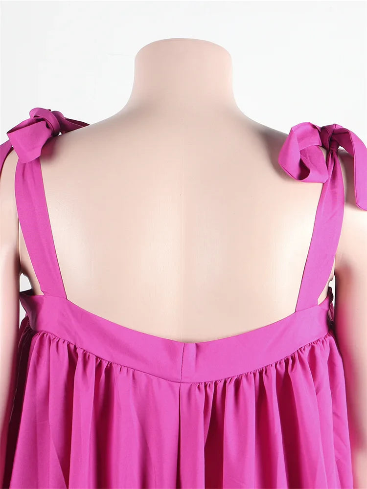 Wmstar Plus Size Dresses for Women New In Summer Clothes Slip Bow Big Hem Solid Elegant Maxi Dress Wholesale Dropshipping 2023