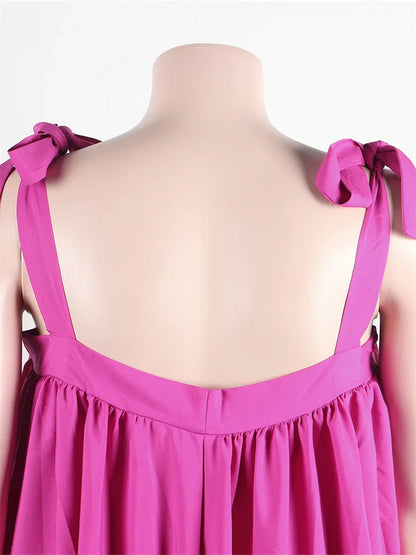 Wmstar Plus Size Dresses for Women New In Summer Clothes Slip Bow Big Hem Solid Elegant Maxi Dress Wholesale Dropshipping 2023