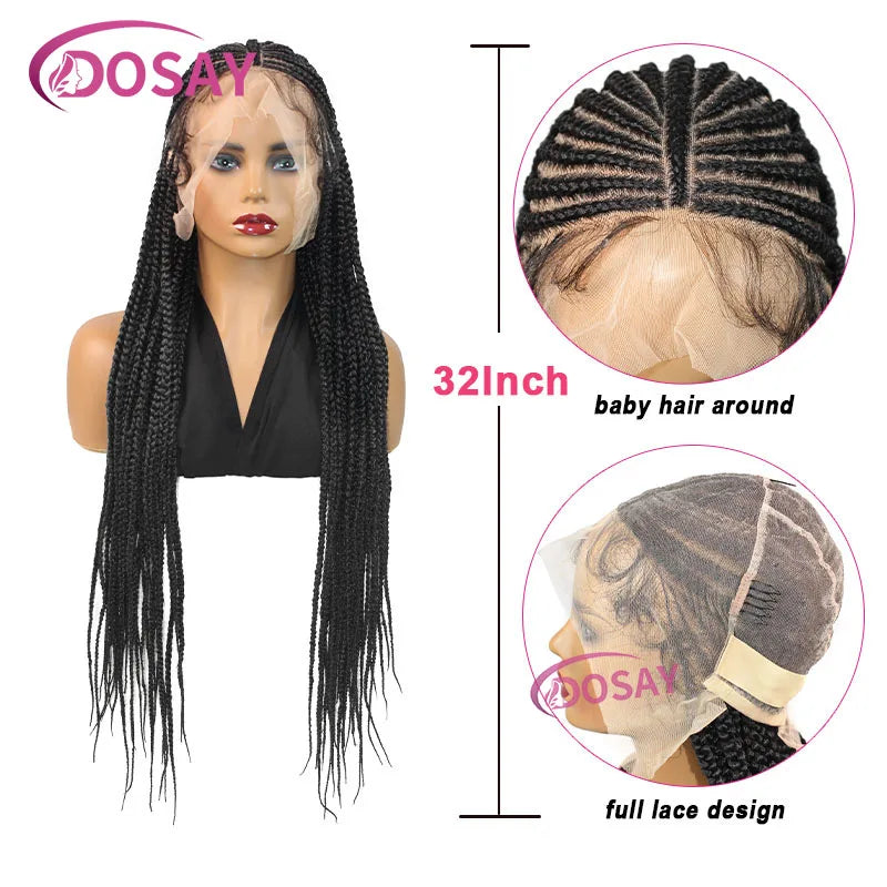 Synthetic 32" Full Lace Wig Braided Wig Middle Part Style Knotless Braided Lace Wig For Women Hand Made Lace With Baby Hair