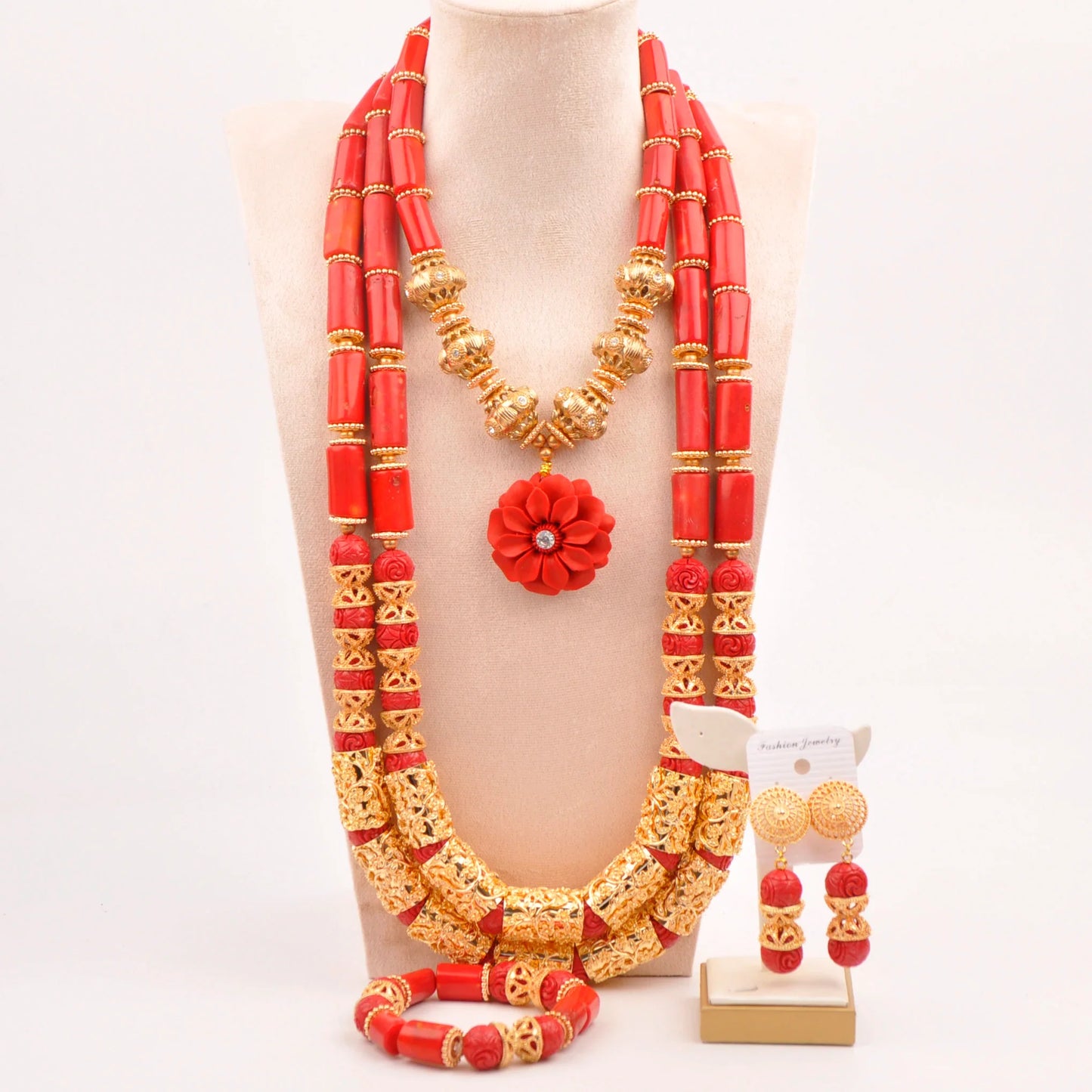 splendid orange nigeria coral beads necklace african jewelry set bridal wedding jewelry sets C21-23-01
