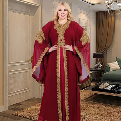 Two Piece Set Dress African Dresses for Women 2023 Traditional Gold Embroidery Clothing Islam Kaftan Abaya Musulman Robe Femme