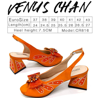 Venus Chan-Italian Shoes and Bags Matching Set for Women Bow Rhinestones Peep Toe High Heels Purple Color Nigerian Party 2024