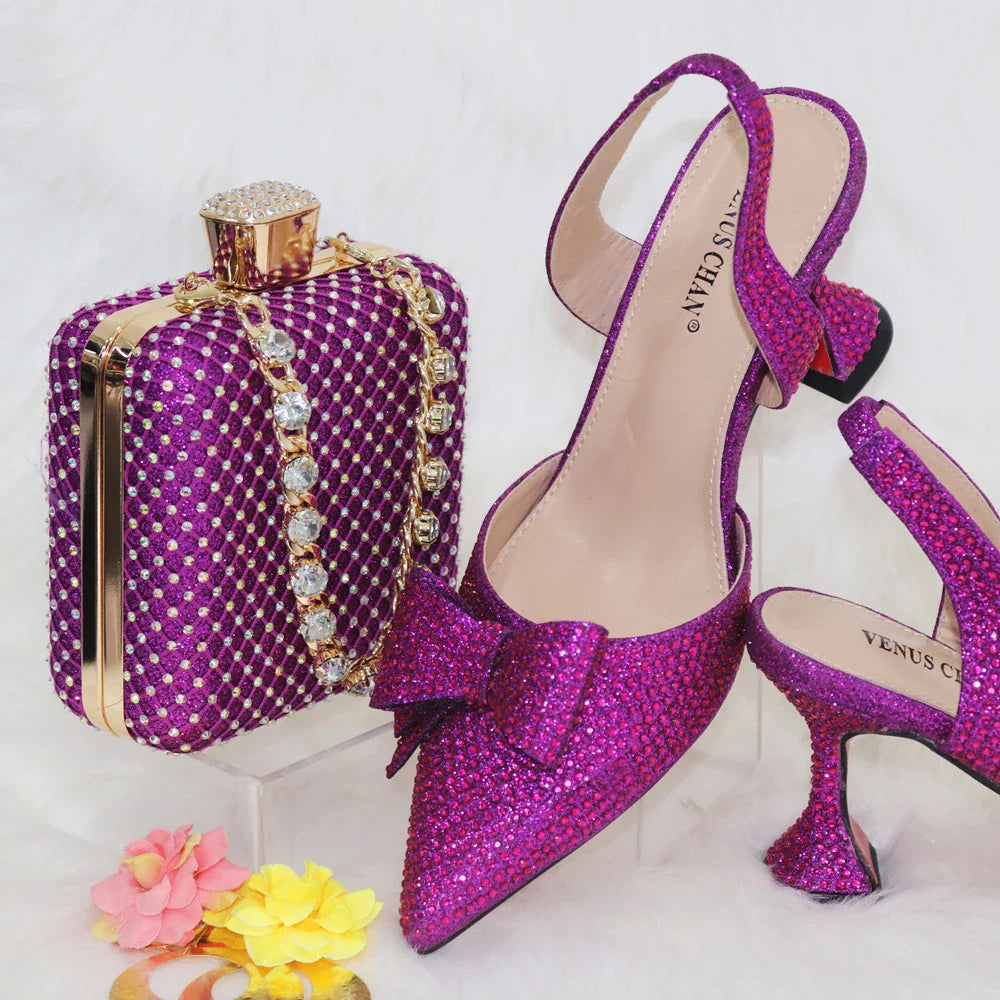 Nigeria Popular New Elegant R.Blue Crinkled Fabric Tote Handle Simple And Versatile Exquisite Party Shoes And bag Set