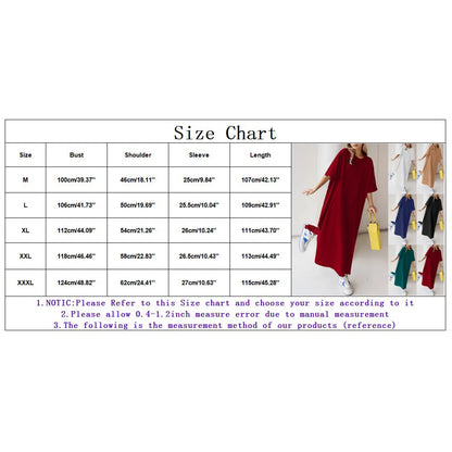 Summer Solid Color T Shirt Dress Casual Short Sleeved Loose Dresses Round Neck Slit Maxi Dress For Women Elegant Vestidos 2024