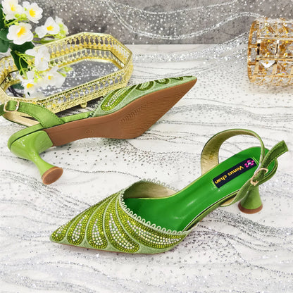 Venus Chan 2025 New Shoes and Bag to Match Orange Colour Pointed-Toe Diamond-Studded Party Women's High Heels Ms. Banguet Scene