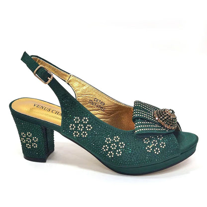 Venus Chan 2024 Italian Design Girly Style Golden Color Wedding Shoes And Bag Full Diamond Decoration Metal Closure Bags