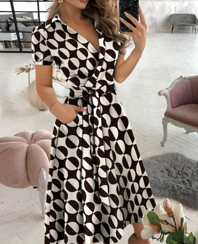 Rainbow Striped Print Summer Dress 2023 Women Button Up Short Sleeve Casual Vintage Shirt Long Dress Ladies Elegant Maxi Dresses