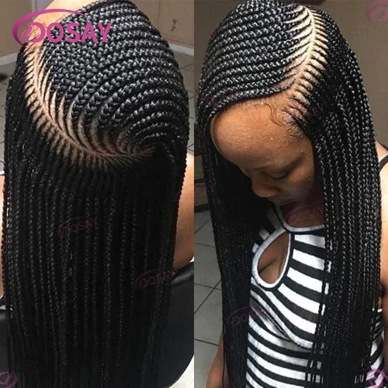 Synthetic Box Side Part Braided Wigs For Black Women Cornrow Braids Lace Wigs Full Lace Front Wig Braid African Hair Braided Wig