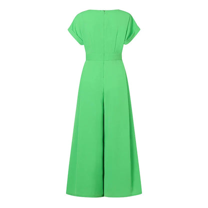 ZANZEA Short Sleeve 2023 Summer Long Rompers Commuting Elegant Holiday Women Playsuit Wide Leg Pants Casual Jumpsuits Overalls