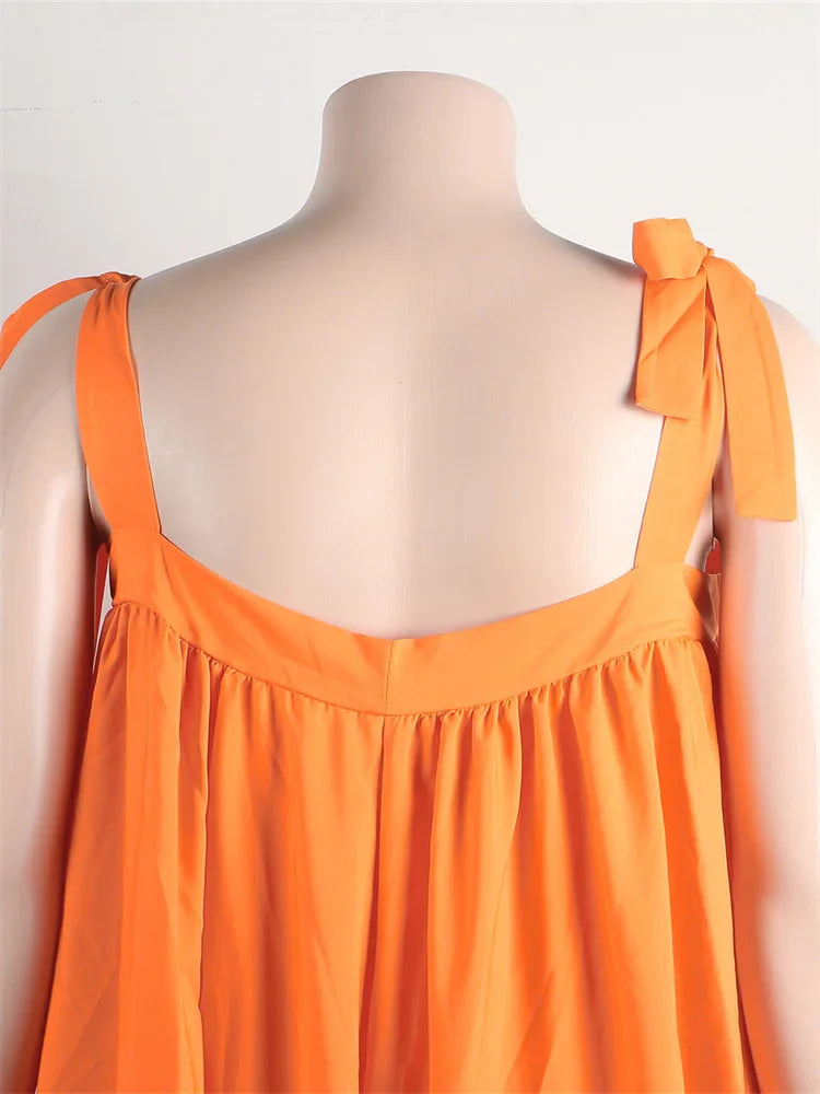 Wmstar Plus Size Dresses for Women New In Summer Clothes Slip Bow Big Hem Solid Elegant Maxi Dress Wholesale Dropshipping 2023