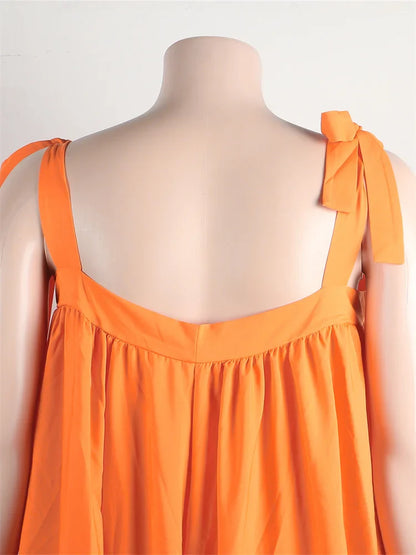 Wmstar Plus Size Dresses for Women New In Summer Clothes Slip Bow Big Hem Solid Elegant Maxi Dress Wholesale Dropshipping 2023