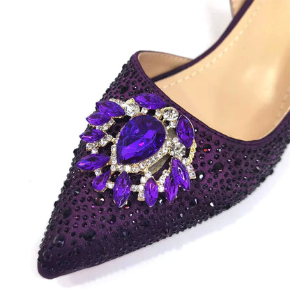 New Arrival Fashion Shoes Matching Bag Set Royal Blue Color Decorated with Crystal Ladies Wedding Party Women High Heel